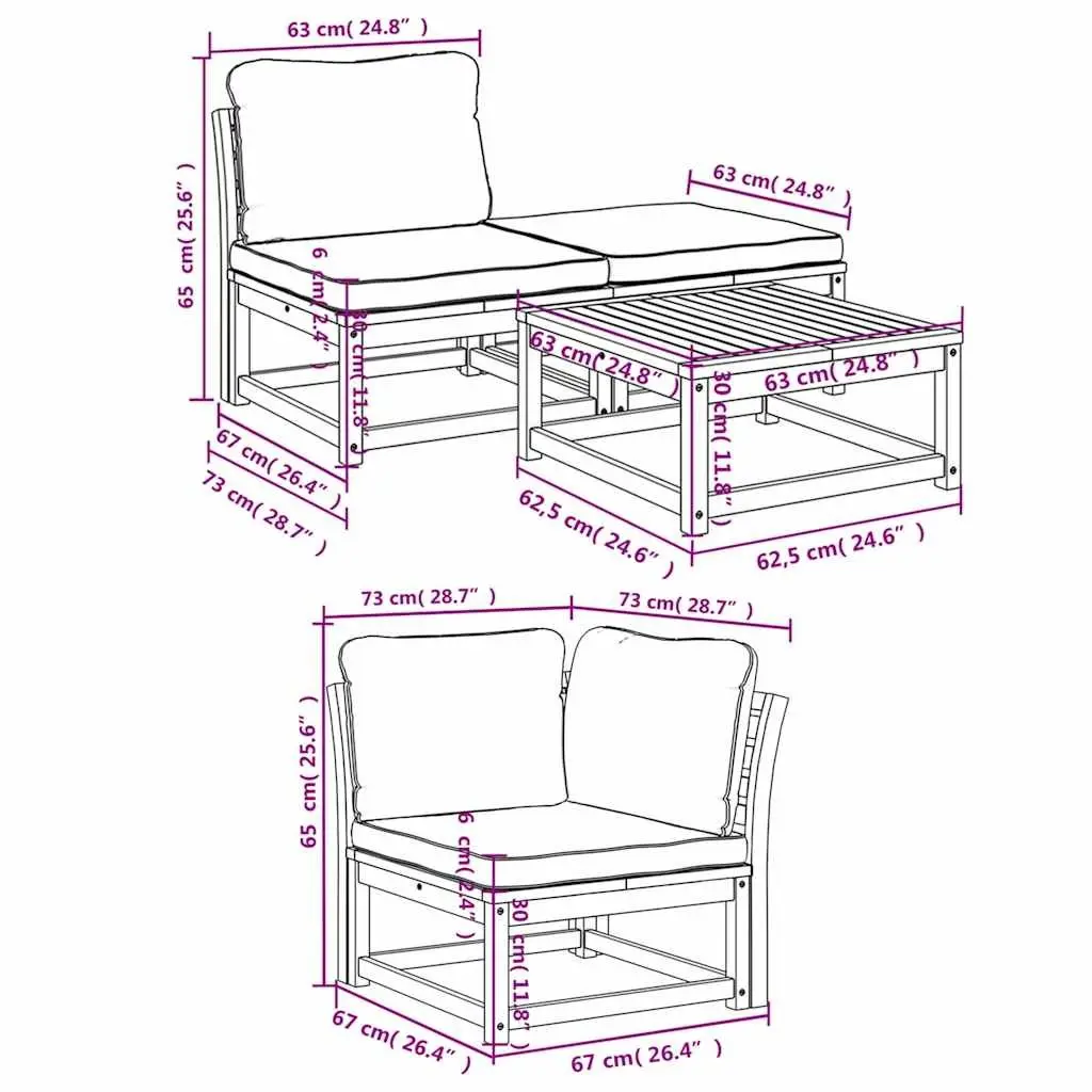5 Piece Outdoor Sectional Sofa Set with Cushions