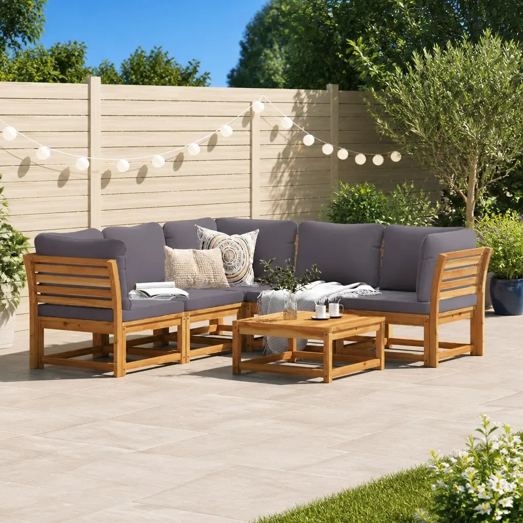6 Piece Outdoor Sectional Sofa Set with Cushions