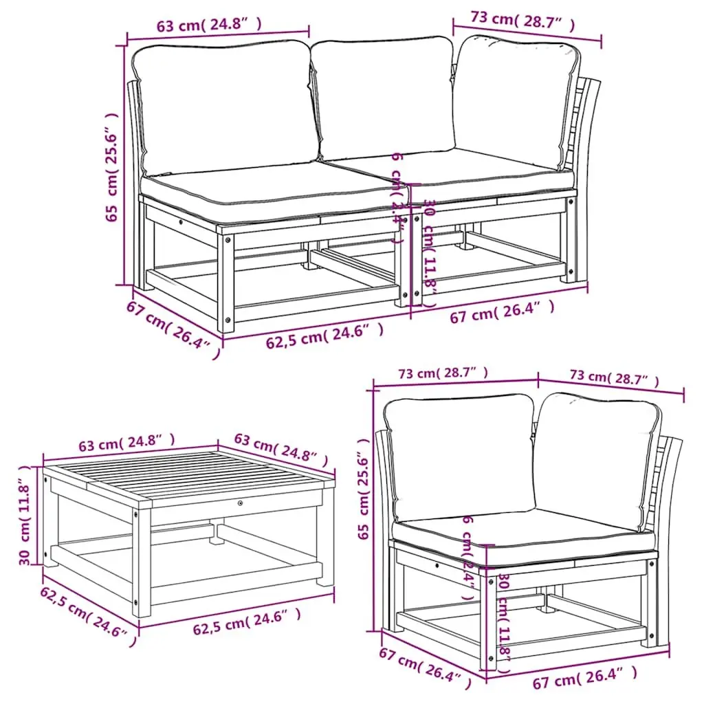 6 Piece Outdoor Sectional Sofa Set with Cushions