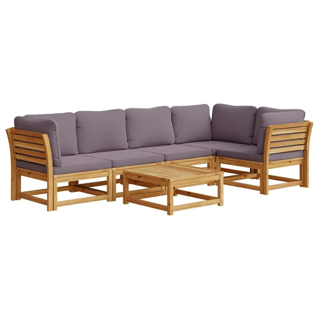 Garden Lounge Set Solid Acacia Wood 6 Piece Modular Sectional Sofa with Cushions Brown