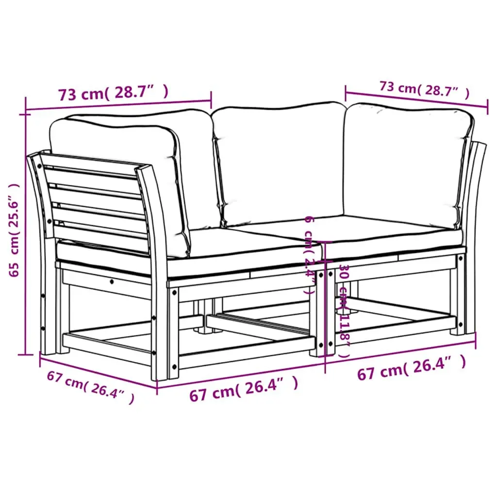 Outdoor Sectional Sofa 2-Seater Garden Lounge with Cushions Modular Wood