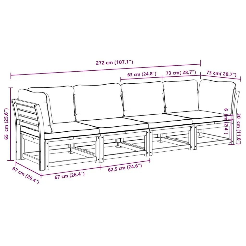 4 Piece Outdoor Sectional Sofa Set with Cushions