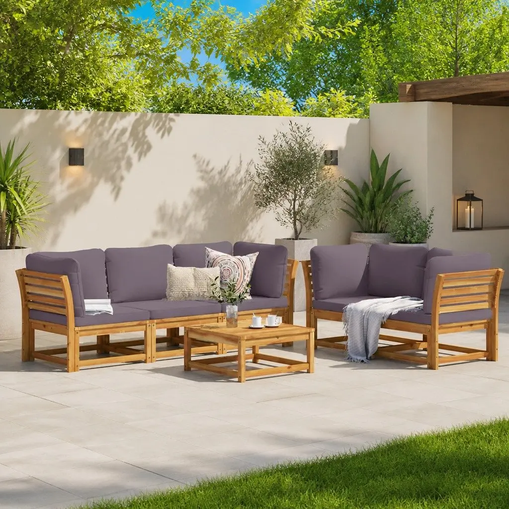 6 Piece Outdoor Sectional Sofa in Solid Brown Wood