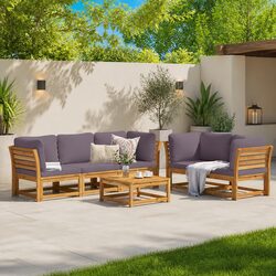 Stylish 6 Piece Outdoor Sectional Sofa in Solid Brown Wood