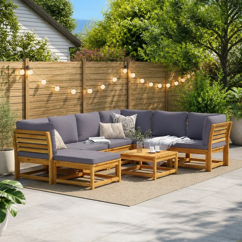 8-Piece Modular Wooden Outdoor Sectional Sofa Set