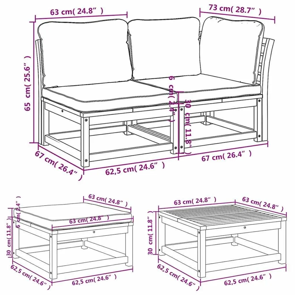 8-Piece Modular Wooden Outdoor Sectional Sofa Set