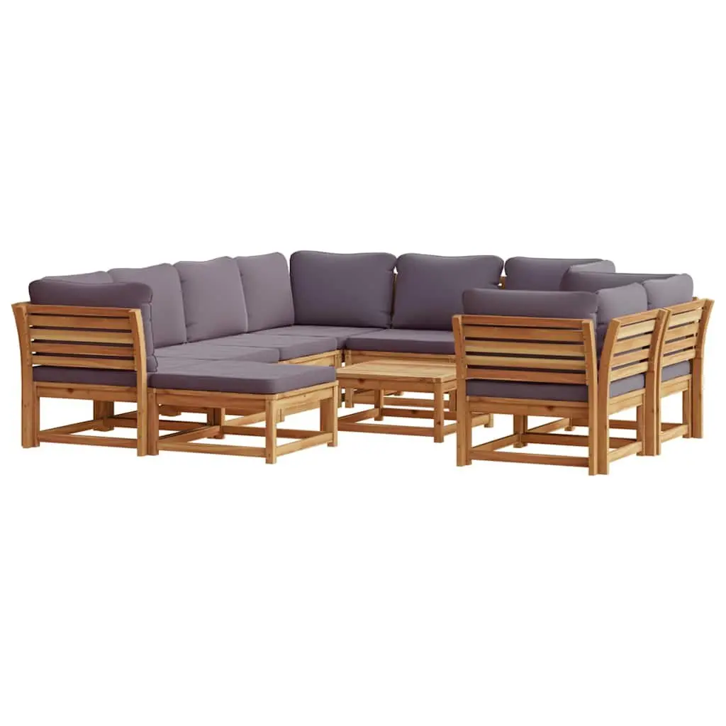 10 Piece Outdoor Sectional Sofa Set Solid Acacia Wood Brown with Cushions