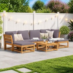 Garden Lounge Set 7 Piece Outdoor Sectional Sofa with Cushions Solid Wood
