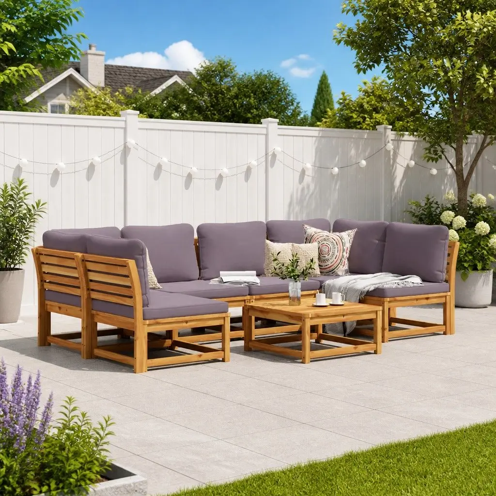 Outdoor Sectional Sofa Lounge Set Solid Acacia Wood 7 Piece Brown