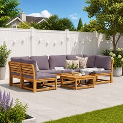 Sturdy 7 Piece Wooden Outdoor Sectional Sofa Set