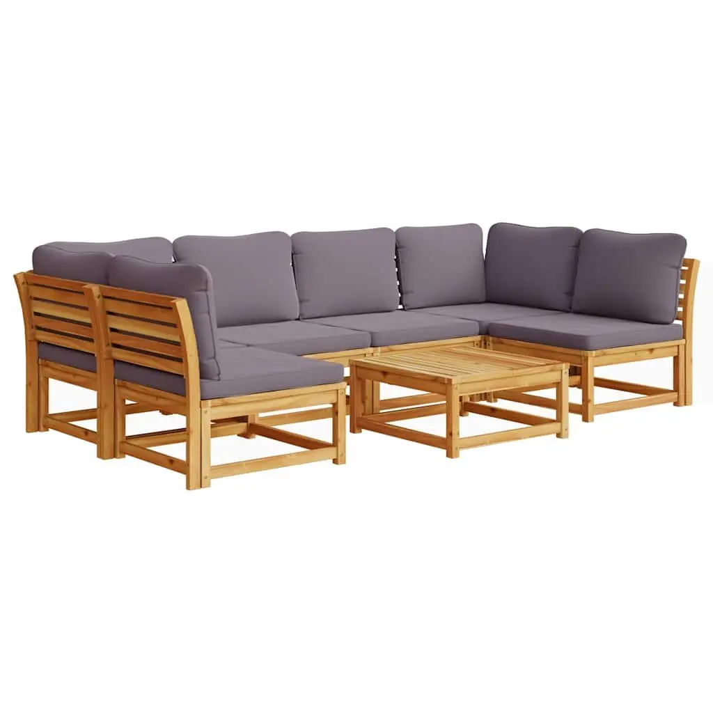 Outdoor Sectional Sofa Lounge Set Solid Acacia Wood 7 Piece Brown