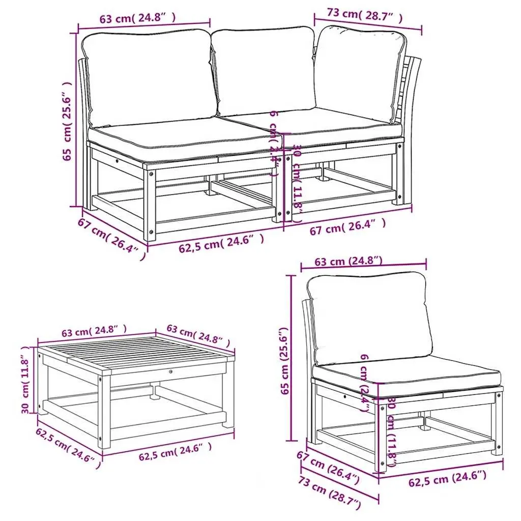 Outdoor Sectional Sofa Lounge Set Solid Acacia Wood 7 Piece Brown