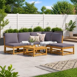 Outdoor Sectional Sofa Set 6 Piece Garden Lounge with Cushions Solid Wood