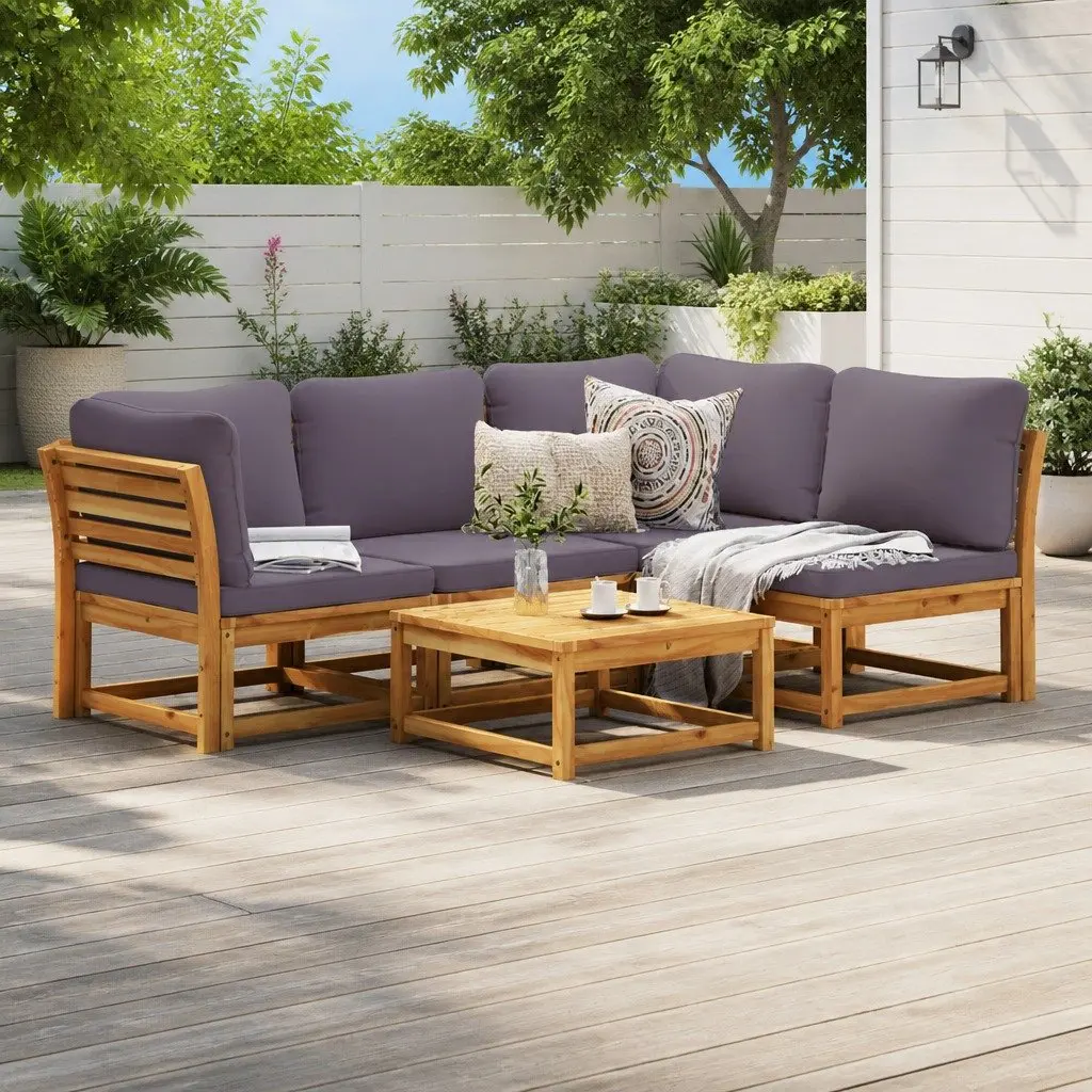 5 Piece Outdoor Sectional Sofa in Brown