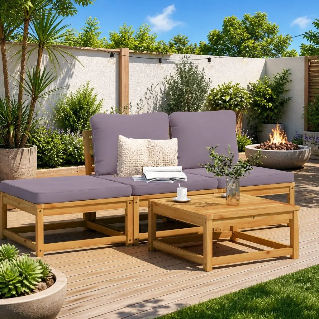 4 Piece Sectional Garden Lounge Set with Cushions