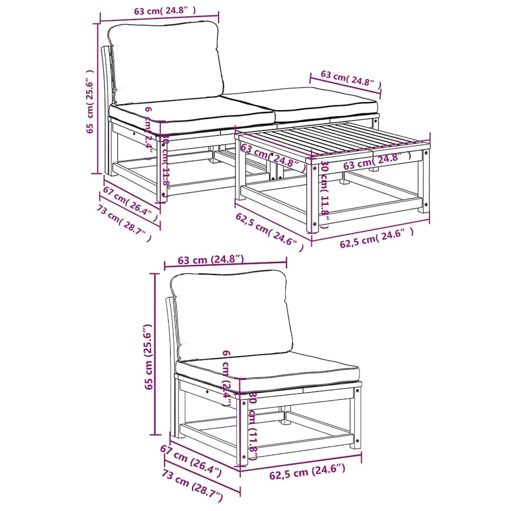 4 Piece Sectional Garden Lounge Set with Cushions