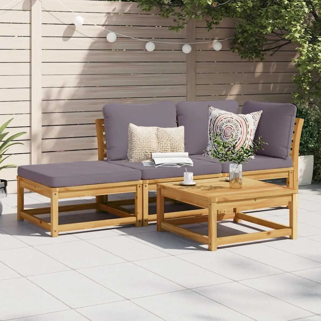 Outdoor Sectional Sofa Lounge Set Solid Acacia Wood 3 Piece Brown
