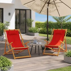 Folding Beach Chair Red Fabric Outdoor Reclining Lounge Camping Garden Seating