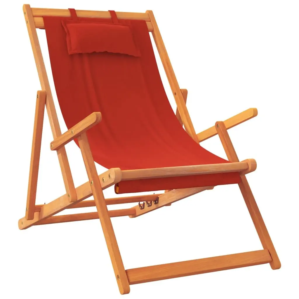 Red Folding Beach Chair with Eucalyptus Frame