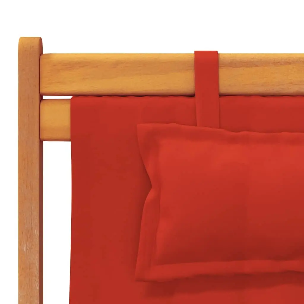 Red Folding Beach Chair with Eucalyptus Frame