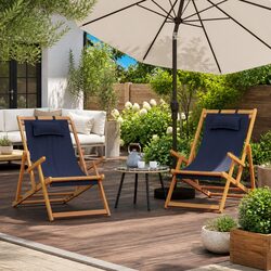 Premium Folding Beach Chairs 2 pcs Blue Outdoor Seating