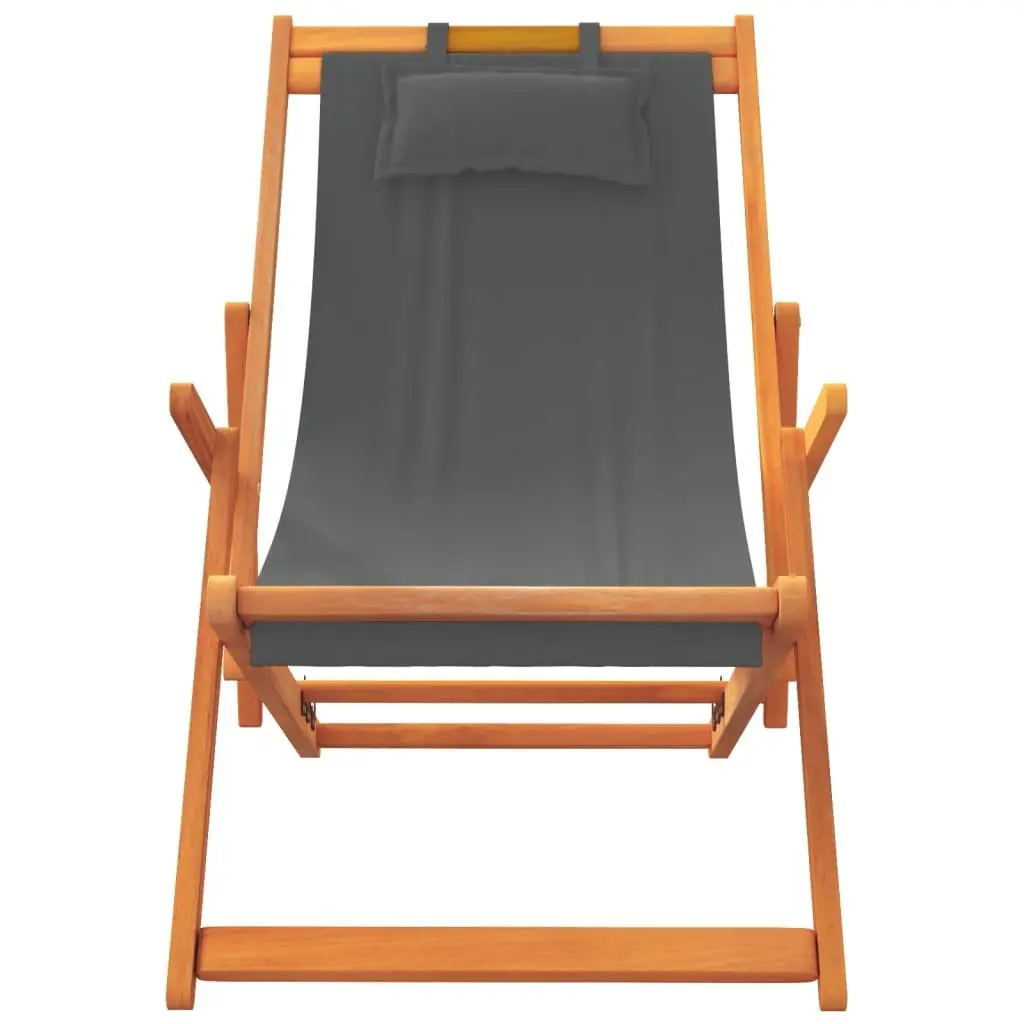 Folding Beach Chairs Wooden Frame Polyester 2 pcs Grey Outdoor Lounge Camping Garden Reclining Seating