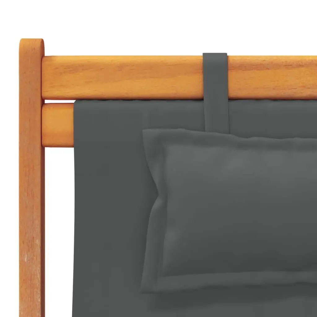 Folding Beach Chairs Wooden Frame Polyester 2 pcs Grey Outdoor Lounge Camping Garden Reclining Seating