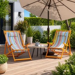Multicolour Reclining Folding Beach Chairs Set of 2