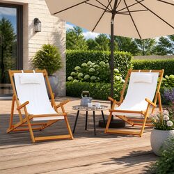 Cream Reclining Folding Beach Chairs 2 pcs for Outdoor Use