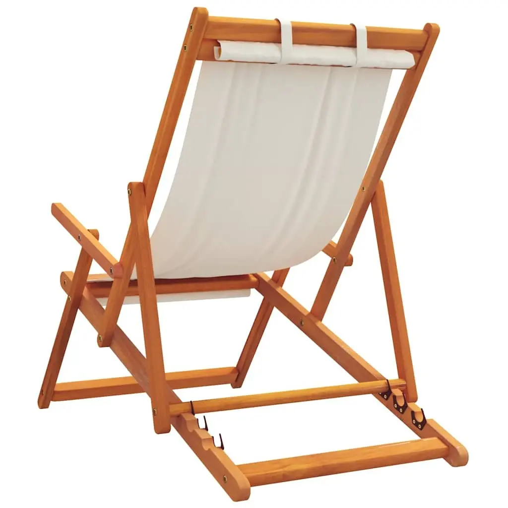 Folding Beach Chairs Wooden Frame Polyester Fabric Cream 2 Piece