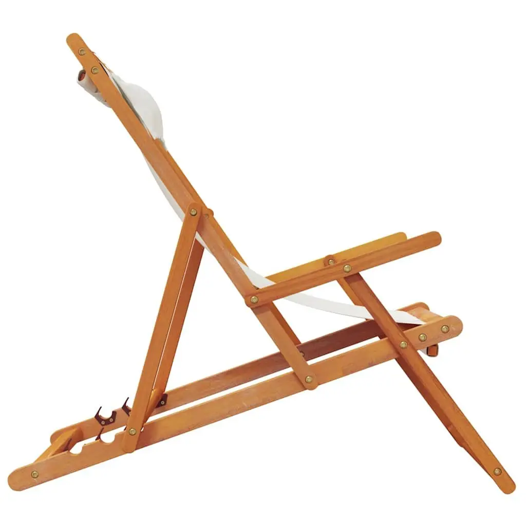 Folding Beach Chairs Wooden Frame Polyester Fabric Cream 2 Piece