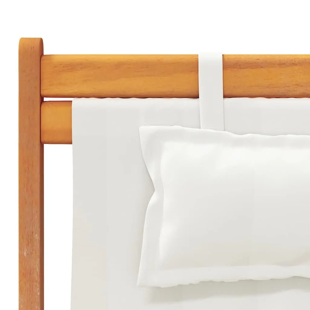 Folding Beach Chairs Wooden Frame Polyester Fabric Cream 2 Piece