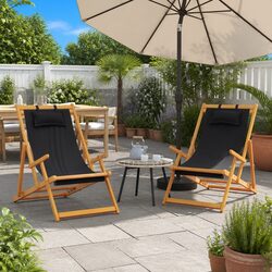 Premium Black Folding Beach Chairs 2 pcs for Outdoor Relaxation