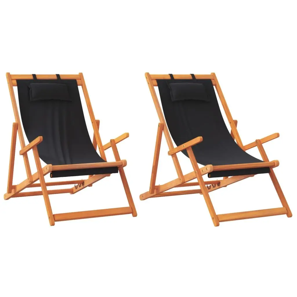 Black Folding Beach Chairs 2 pcs for Outdoor Relaxation