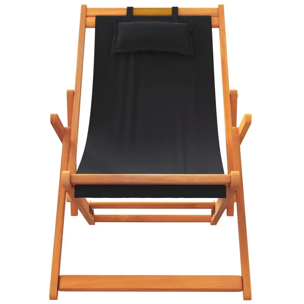 Black Folding Beach Chairs 2 pcs for Outdoor Relaxation