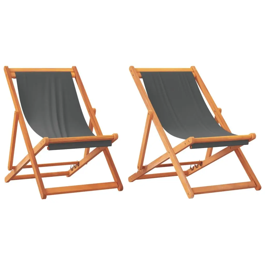 Folding Beach Chairs 2 pcs Grey Outdoor Lounge Reclining Garden Camping Seating