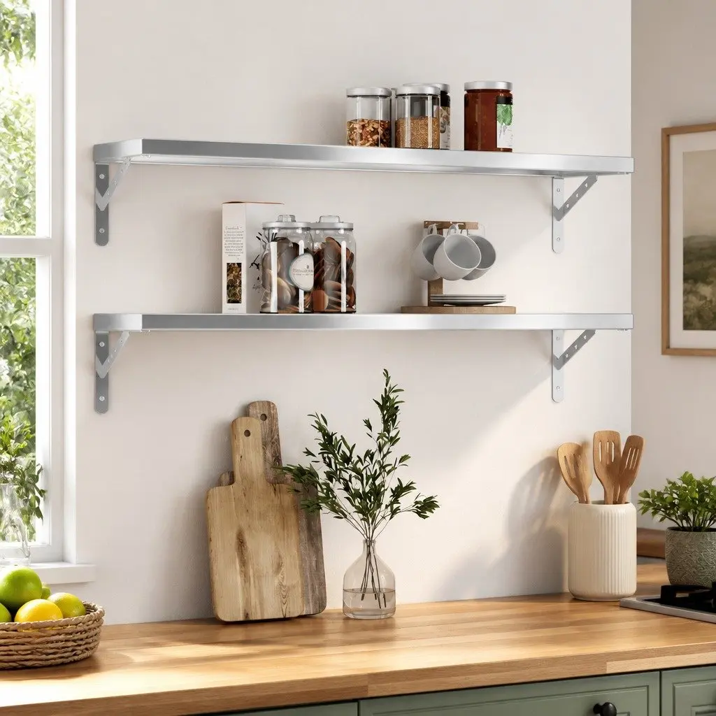 Silver Wall Shelves 2 pcs 100x23.5 cm Floating Storage