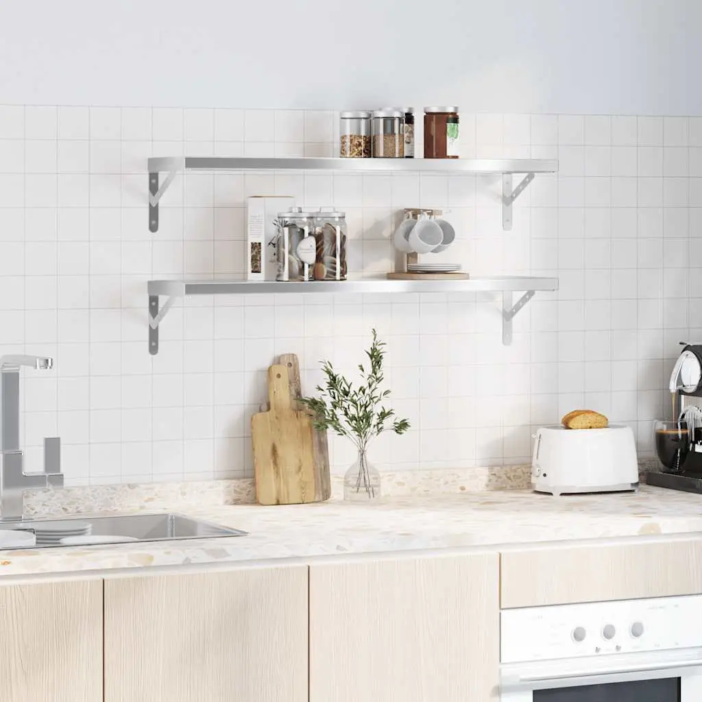 Silver Wall Shelves 2 pcs 100x23.5 cm Floating Storage