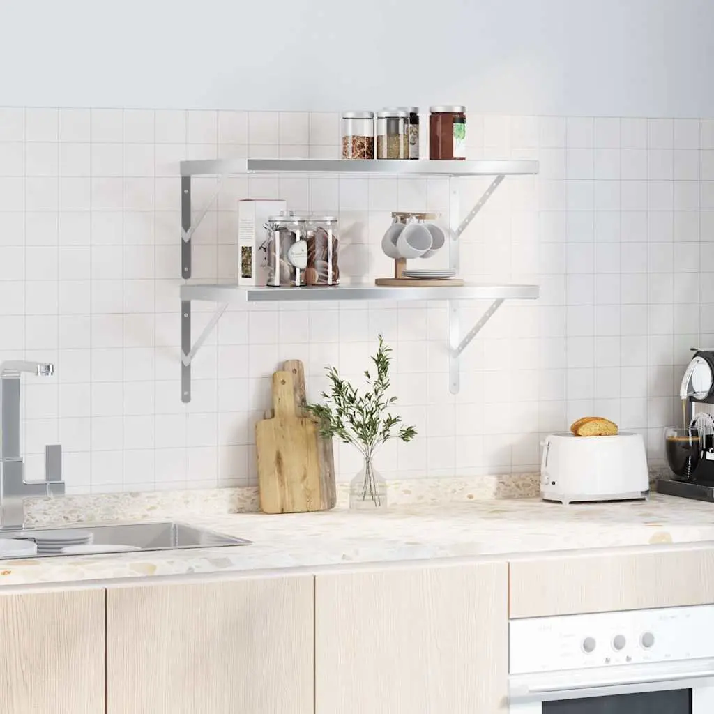 Wall Shelves Stainless Steel 75x40 cm Silver 2 Piece Floating Storage Display Rack