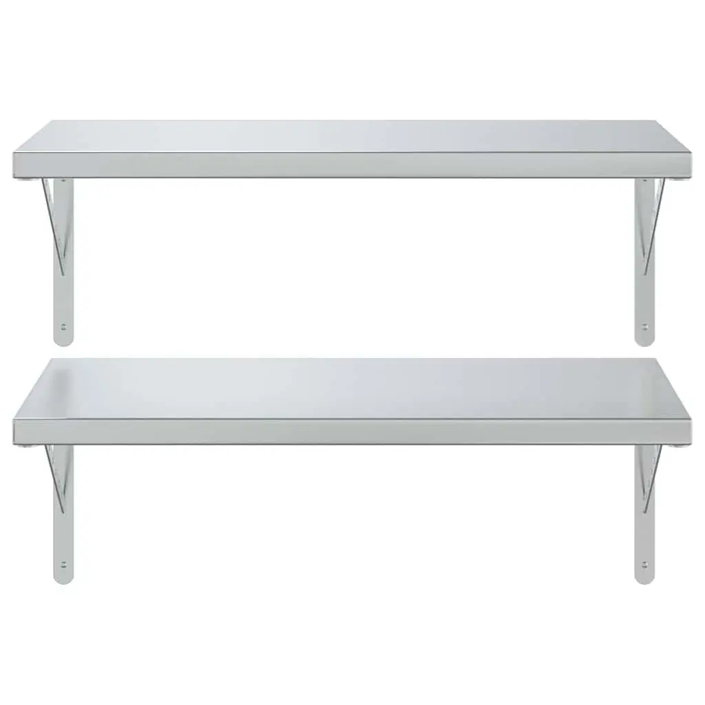 Wall Shelves Stainless Steel 75x40 cm Silver 2 Piece Floating Storage Display Rack