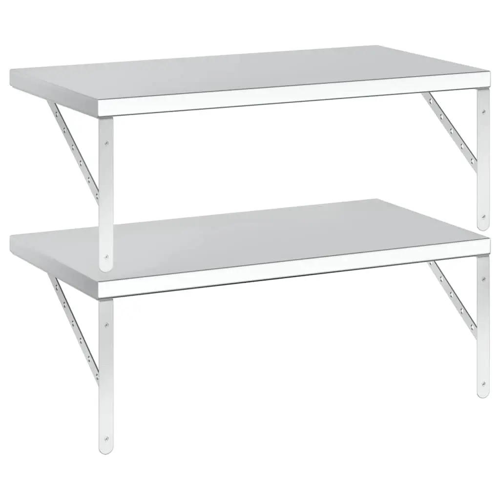 Wall Shelves Stainless Steel 75x40 cm Silver 2 Piece Floating Storage Display Rack