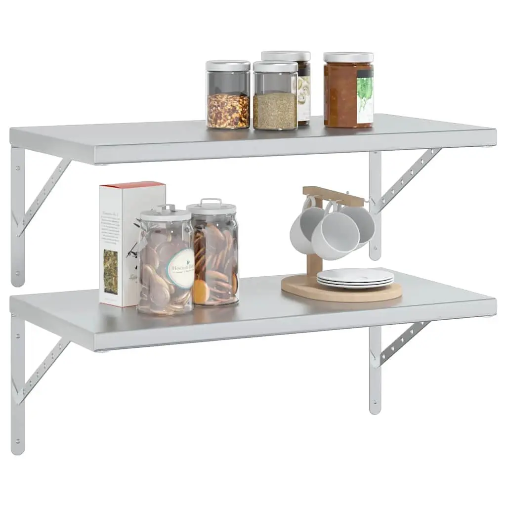 Wall Shelves Stainless Steel 75x40 cm Silver 2 Piece Floating Storage Display Rack