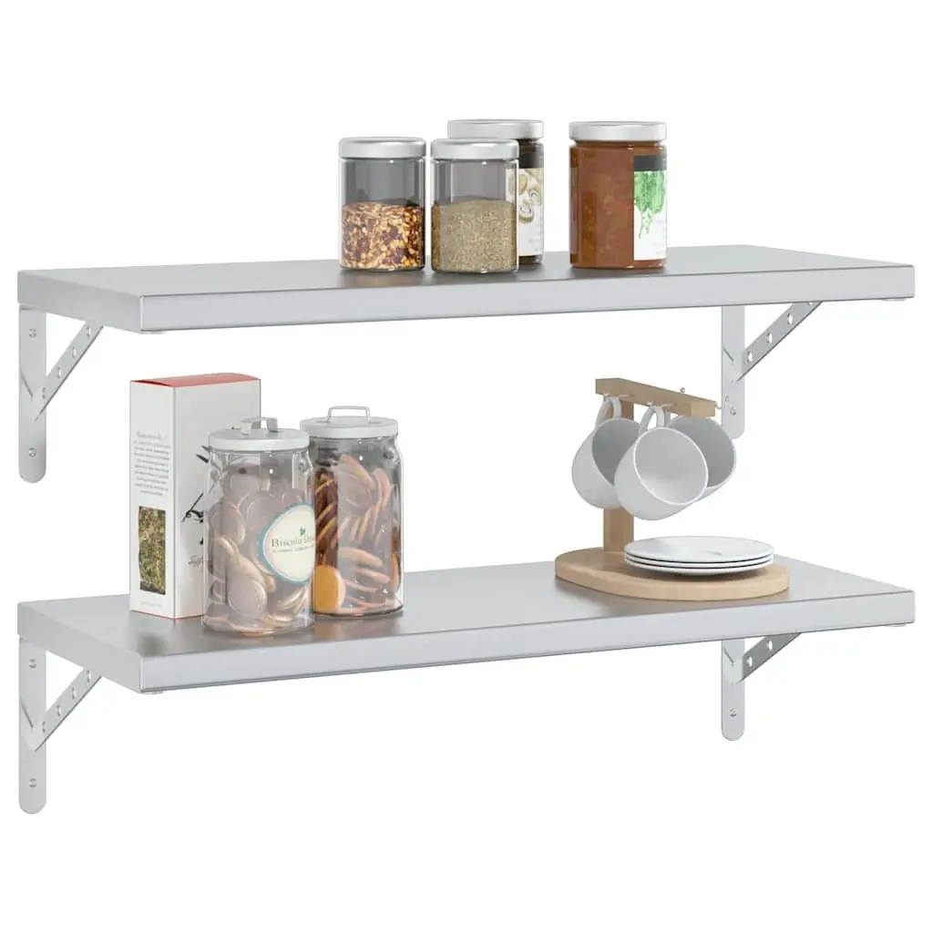 Wall Shelves Stainless Steel 75x30 cm Silver 2 Piece