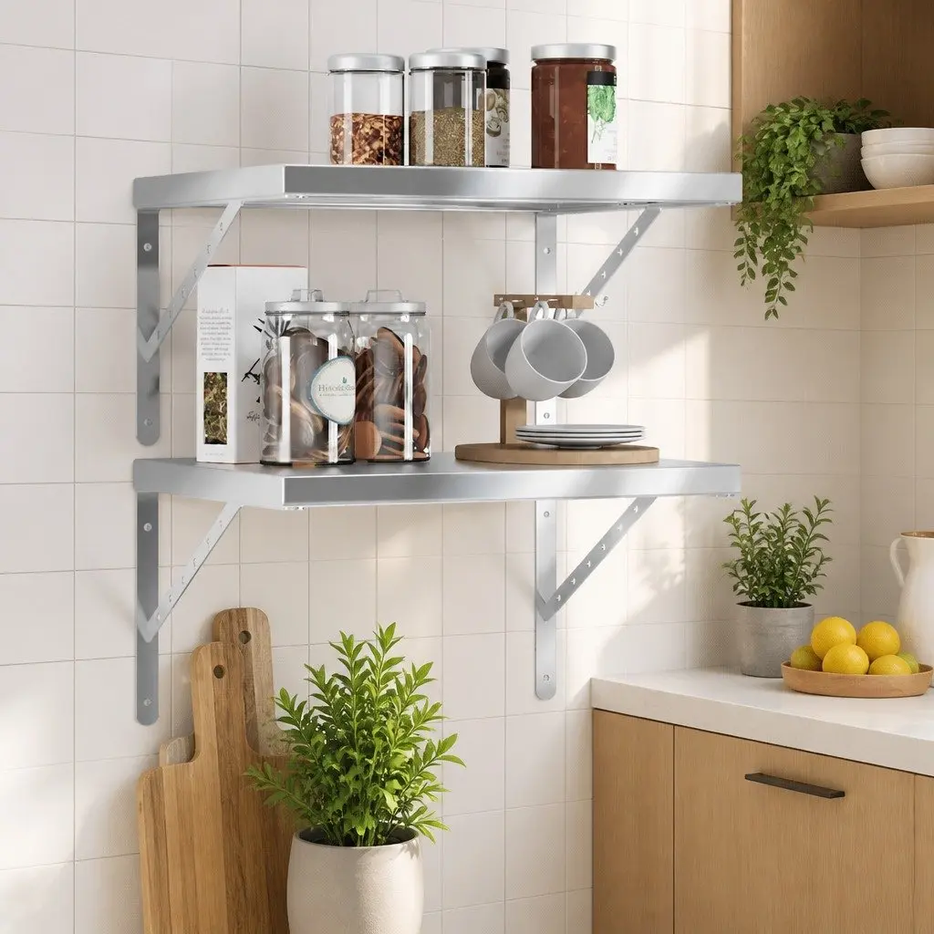 Wall Shelves Stainless Steel 50x40 cm Silver 2 Piece