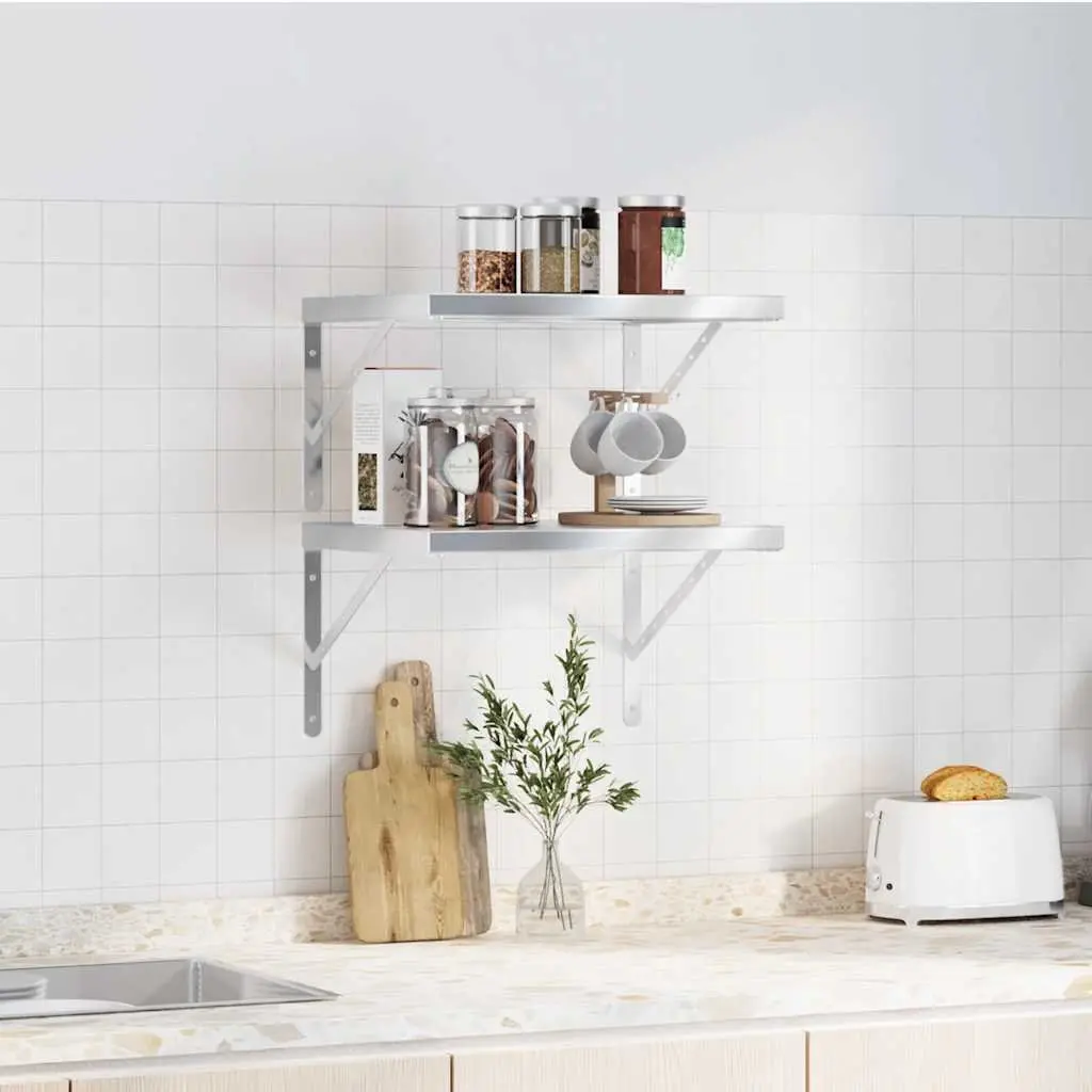 Wall Shelves Stainless Steel 50x40 cm Silver 2 Piece