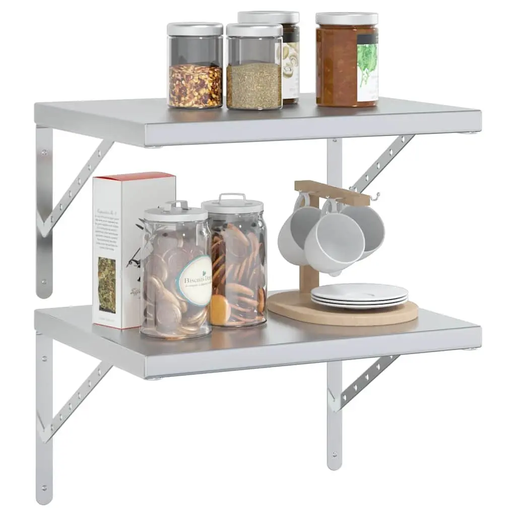 Wall Shelves Stainless Steel 50x40 cm Silver 2 Piece