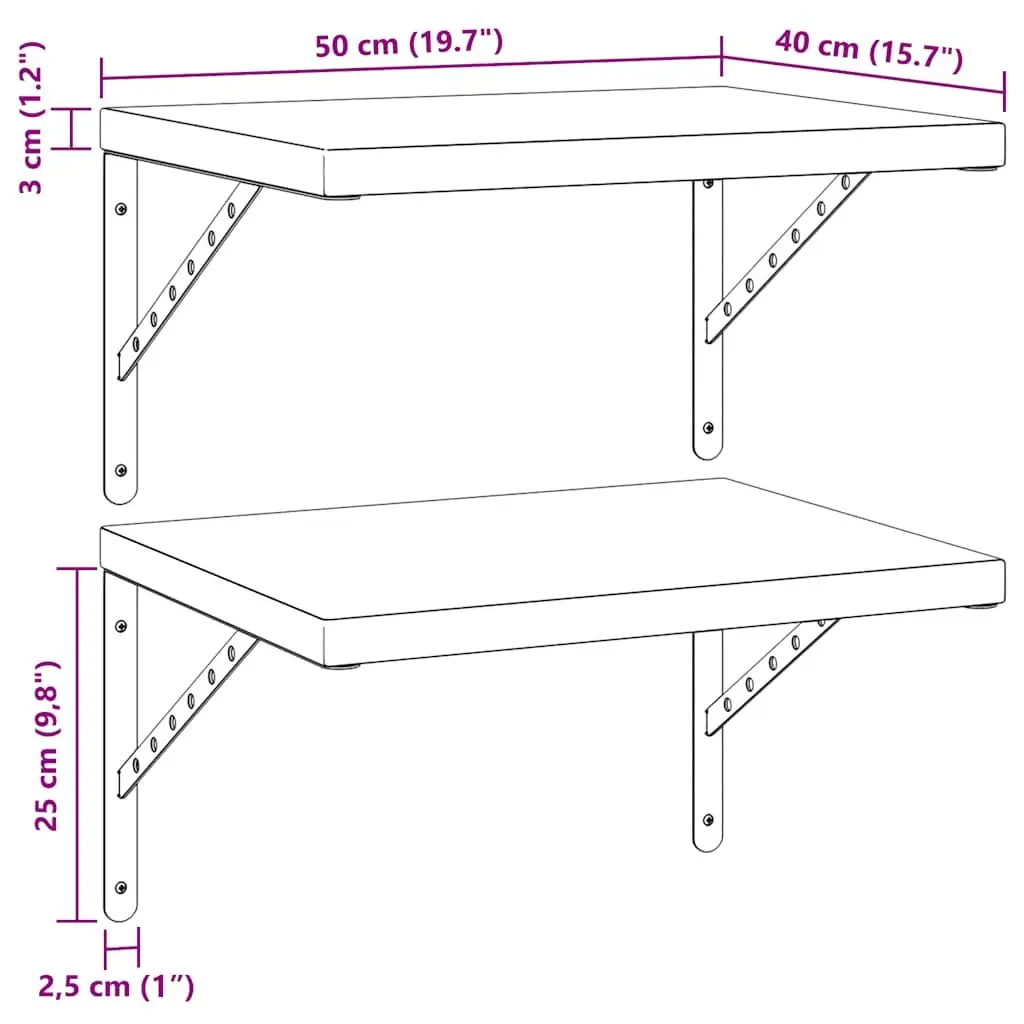 Wall Shelves Stainless Steel 50x40 cm Silver 2 Piece