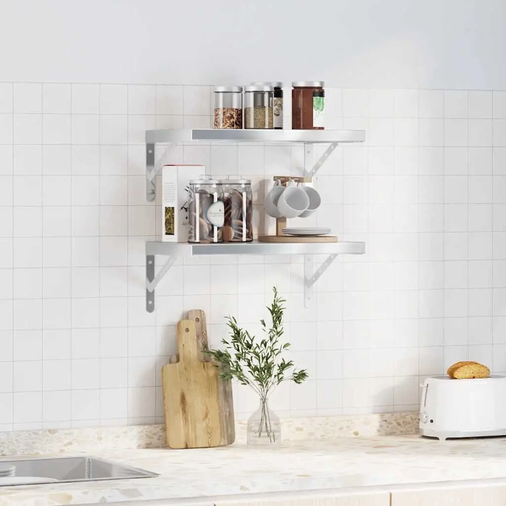 Wall Shelves Stainless Steel 50x30 cm Silver 2 Piece