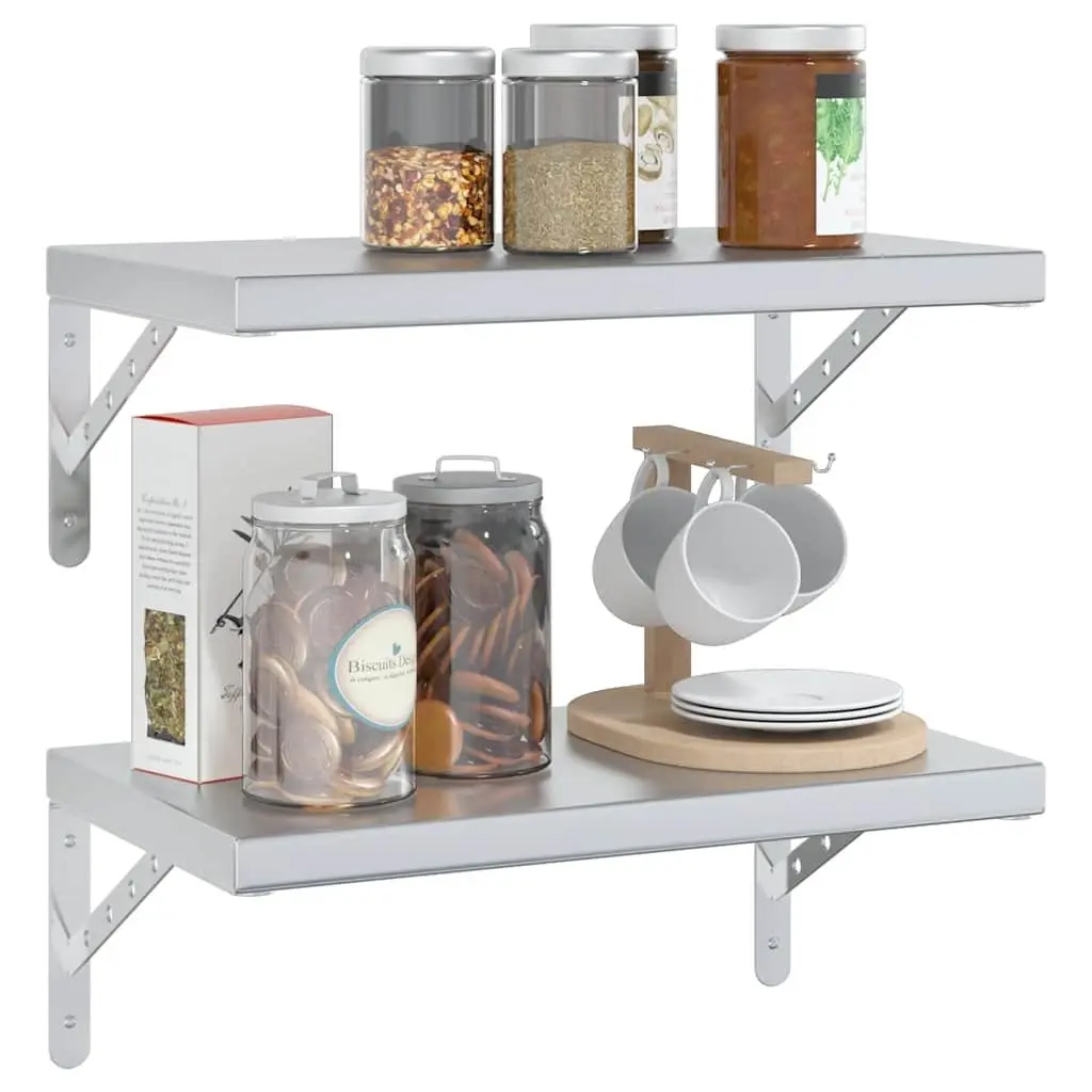 Wall Shelves Stainless Steel 50x30 cm Silver 2 Piece