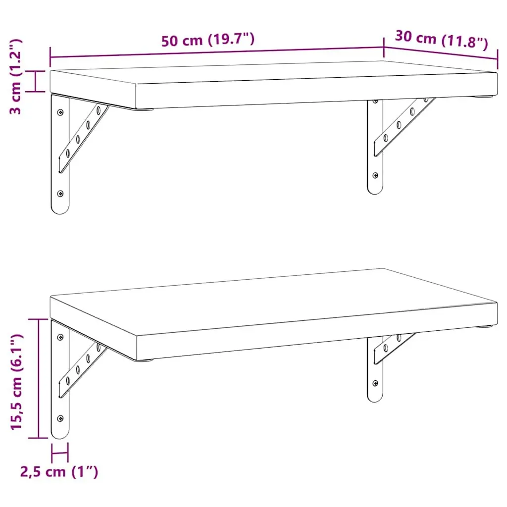 Wall Shelves Stainless Steel 50x30 cm Silver 2 Piece